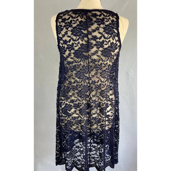 Massini Womens Medium Navy Blue Lace Sleeveless Dress Swim Cover Up - Picture 7 of 9